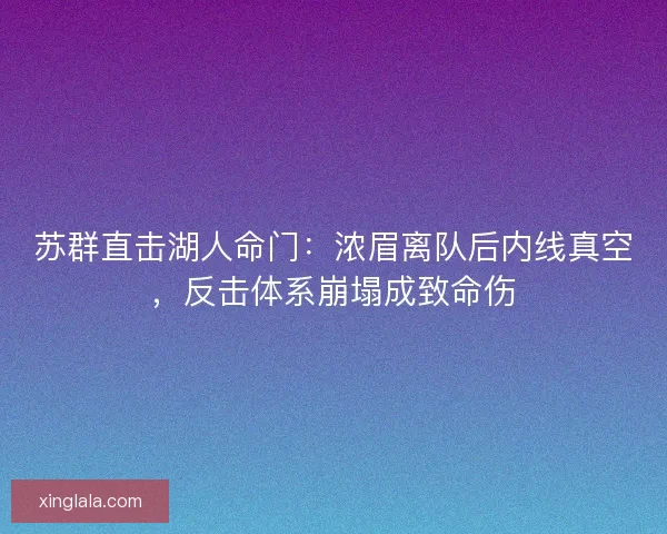 苏群直击湖人命门：浓眉离队后内线真空，反击体系崩塌成致命伤